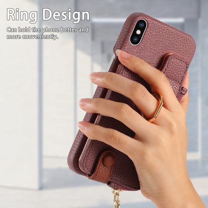 For iPhone XS Max Litchi Leather Oil Edge Ring Zipper Wallet Back Phone Case(Jujube Apricot) - More iPhone Cases by buy2fix | Online Shopping UK | buy2fix