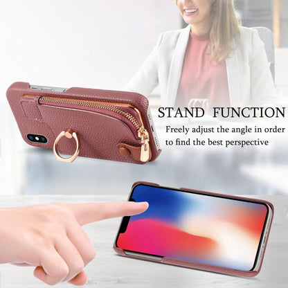 For iPhone XS Max Litchi Leather Oil Edge Ring Zipper Wallet Back Phone Case(Jujube Apricot) - More iPhone Cases by buy2fix | Online Shopping UK | buy2fix