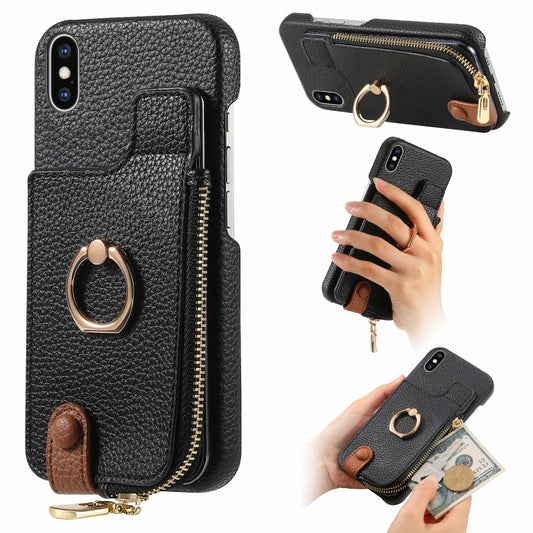 For iPhone XS Max Litchi Leather Oil Edge Ring Zipper Wallet Back Phone Case(Black) - More iPhone Cases by buy2fix | Online Shopping UK | buy2fix