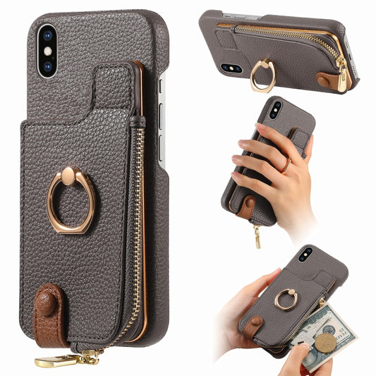 For iPhone XS Max Litchi Leather Oil Edge Ring Zipper Wallet Back Phone Case(Grey) - More iPhone Cases by buy2fix | Online Shopping UK | buy2fix