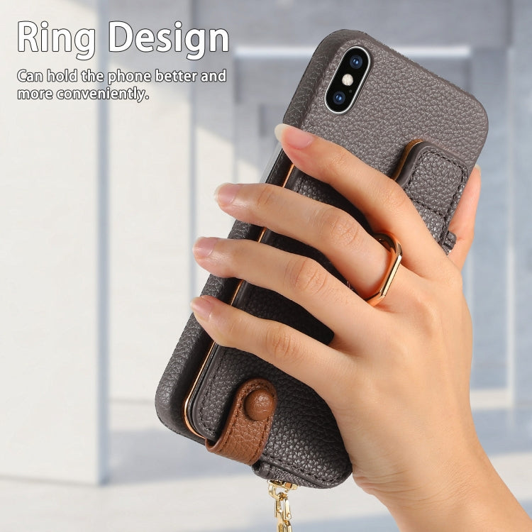 For iPhone XS Max Litchi Leather Oil Edge Ring Zipper Wallet Back Phone Case(Grey) - More iPhone Cases by buy2fix | Online Shopping UK | buy2fix