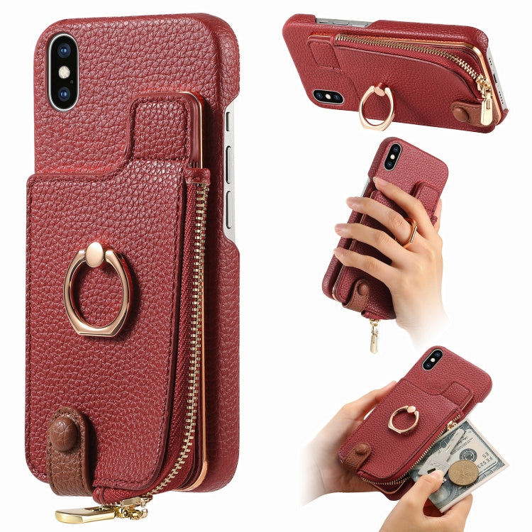 For iPhone XS Max Litchi Leather Oil Edge Ring Zipper Wallet Back Phone Case(Red) - More iPhone Cases by buy2fix | Online Shopping UK | buy2fix