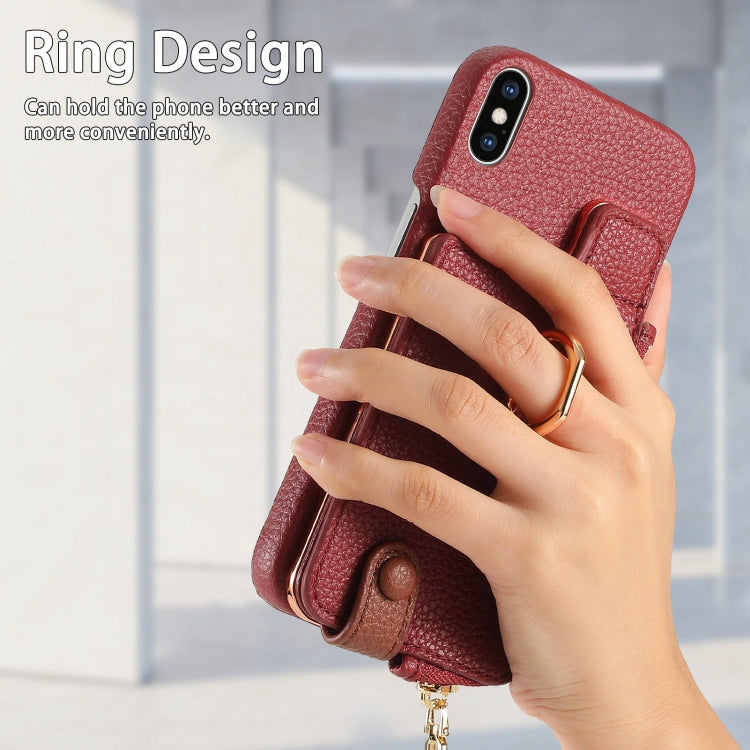 For iPhone XS Max Litchi Leather Oil Edge Ring Zipper Wallet Back Phone Case(Red) - More iPhone Cases by buy2fix | Online Shopping UK | buy2fix