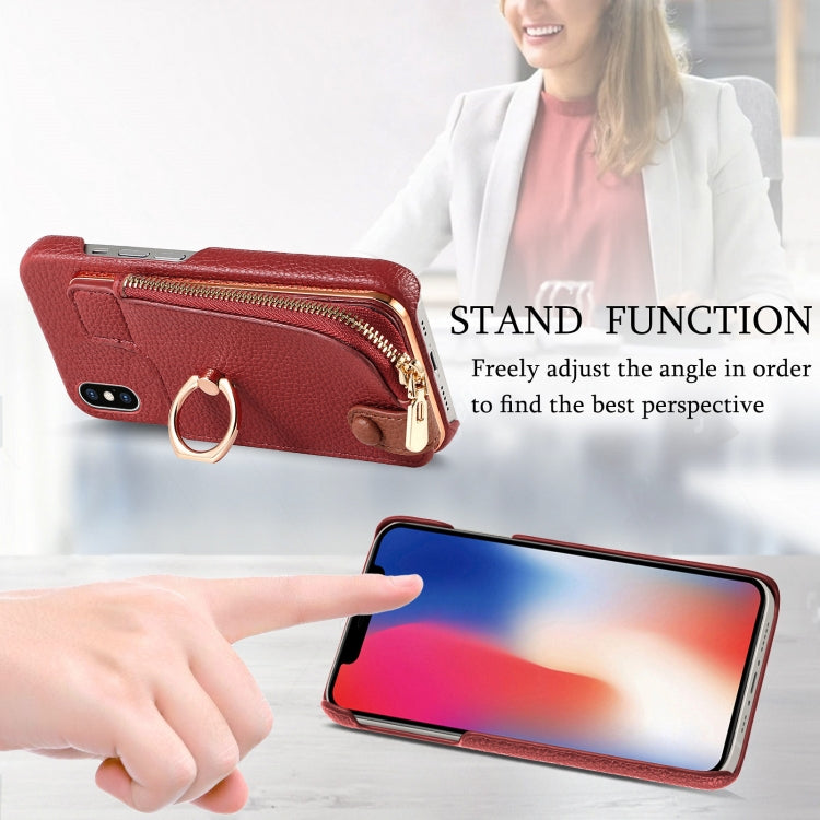 For iPhone XS Max Litchi Leather Oil Edge Ring Zipper Wallet Back Phone Case(Red) - More iPhone Cases by buy2fix | Online Shopping UK | buy2fix