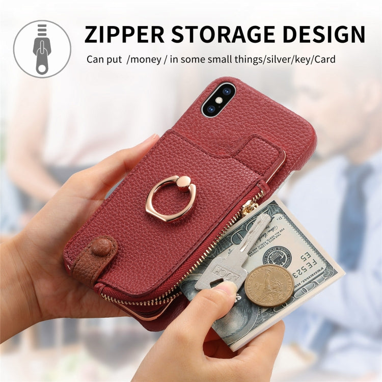 For iPhone XS Max Litchi Leather Oil Edge Ring Zipper Wallet Back Phone Case(Red) - More iPhone Cases by buy2fix | Online Shopping UK | buy2fix