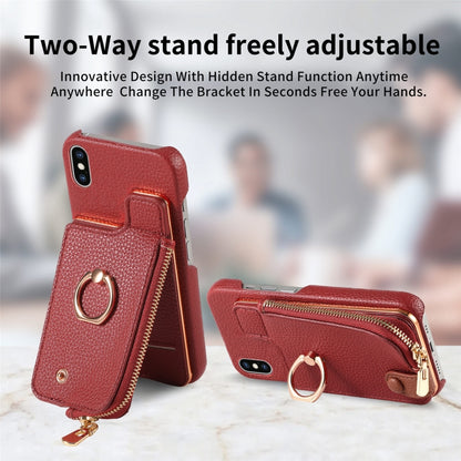 For iPhone XS Max Litchi Leather Oil Edge Ring Zipper Wallet Back Phone Case(Red) - More iPhone Cases by buy2fix | Online Shopping UK | buy2fix