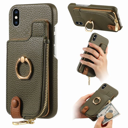 For iPhone XS Max Litchi Leather Oil Edge Ring Zipper Wallet Back Phone Case(Green) - More iPhone Cases by buy2fix | Online Shopping UK | buy2fix
