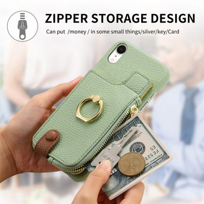 For iPhone XR Litchi Leather Oil Edge Ring Zipper Wallet Back Phone Case(Tea Green) - More iPhone Cases by buy2fix | Online Shopping UK | buy2fix