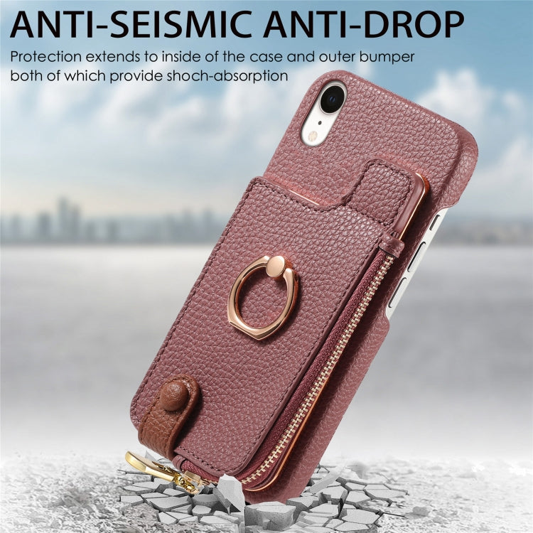 For iPhone XR Litchi Leather Oil Edge Ring Zipper Wallet Back Phone Case(Jujube Apricot) - More iPhone Cases by buy2fix | Online Shopping UK | buy2fix