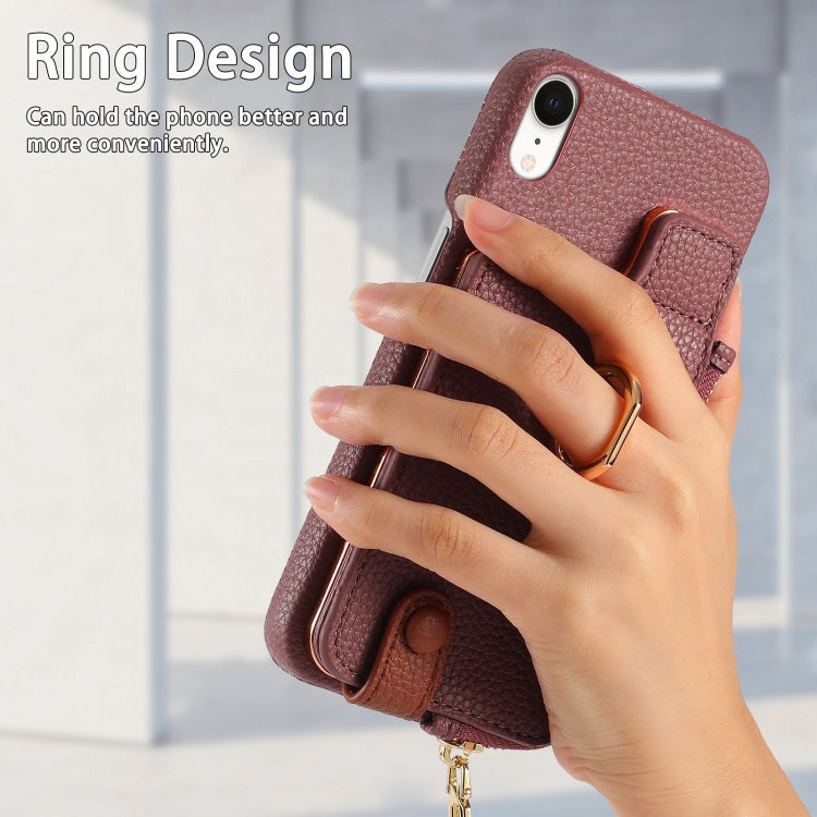 For iPhone XR Litchi Leather Oil Edge Ring Zipper Wallet Back Phone Case(Jujube Apricot) - More iPhone Cases by buy2fix | Online Shopping UK | buy2fix