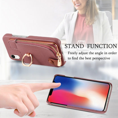 For iPhone XR Litchi Leather Oil Edge Ring Zipper Wallet Back Phone Case(Jujube Apricot) - More iPhone Cases by buy2fix | Online Shopping UK | buy2fix