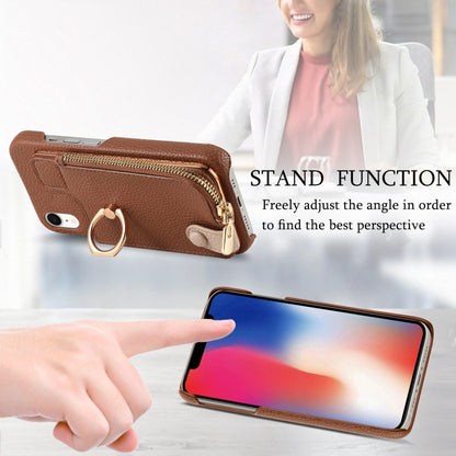 For iPhone XR Litchi Leather Oil Edge Ring Zipper Wallet Back Phone Case(Brown) - More iPhone Cases by buy2fix | Online Shopping UK | buy2fix