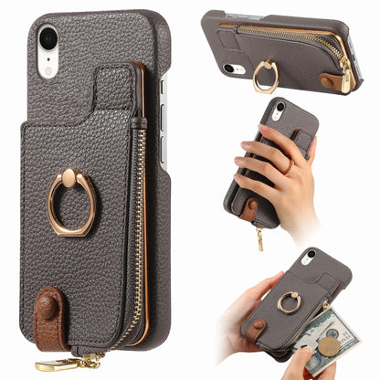 For iPhone XR Litchi Leather Oil Edge Ring Zipper Wallet Back Phone Case(Grey) - More iPhone Cases by buy2fix | Online Shopping UK | buy2fix
