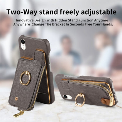 For iPhone XR Litchi Leather Oil Edge Ring Zipper Wallet Back Phone Case(Grey) - More iPhone Cases by buy2fix | Online Shopping UK | buy2fix