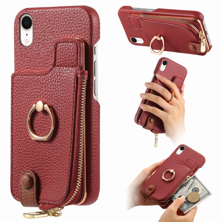 For iPhone XR Litchi Leather Oil Edge Ring Zipper Wallet Back Phone Case(Red) - More iPhone Cases by buy2fix | Online Shopping UK | buy2fix
