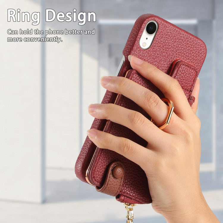 For iPhone XR Litchi Leather Oil Edge Ring Zipper Wallet Back Phone Case(Red) - More iPhone Cases by buy2fix | Online Shopping UK | buy2fix