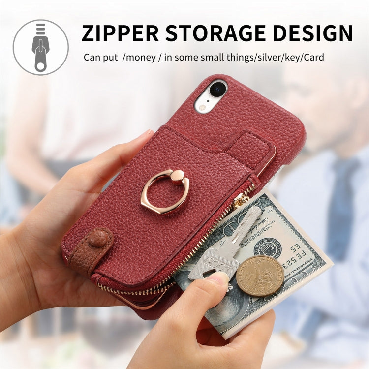 For iPhone XR Litchi Leather Oil Edge Ring Zipper Wallet Back Phone Case(Red) - More iPhone Cases by buy2fix | Online Shopping UK | buy2fix