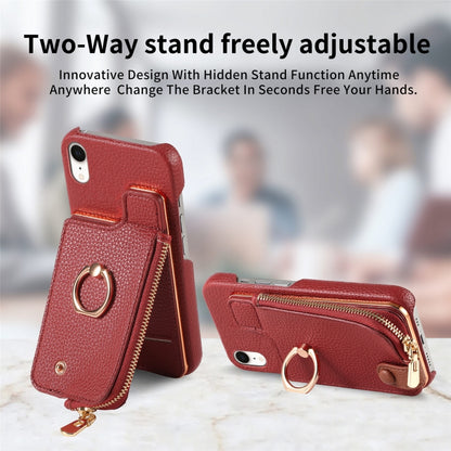 For iPhone XR Litchi Leather Oil Edge Ring Zipper Wallet Back Phone Case(Red) - More iPhone Cases by buy2fix | Online Shopping UK | buy2fix