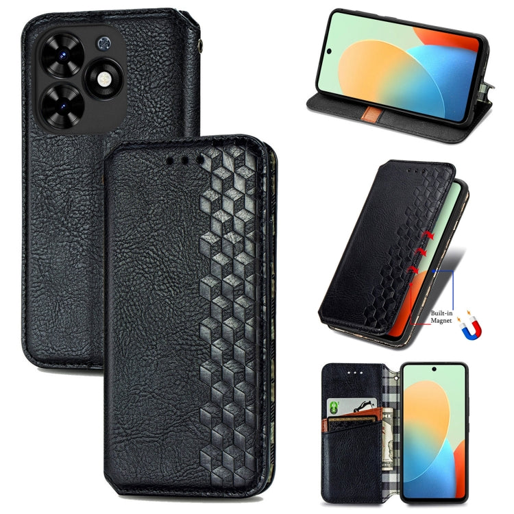 For Tecno Spark Go 2024 Cubic Grid Pressed Magnetic Leather Phone Case(Black) by buy2fix
