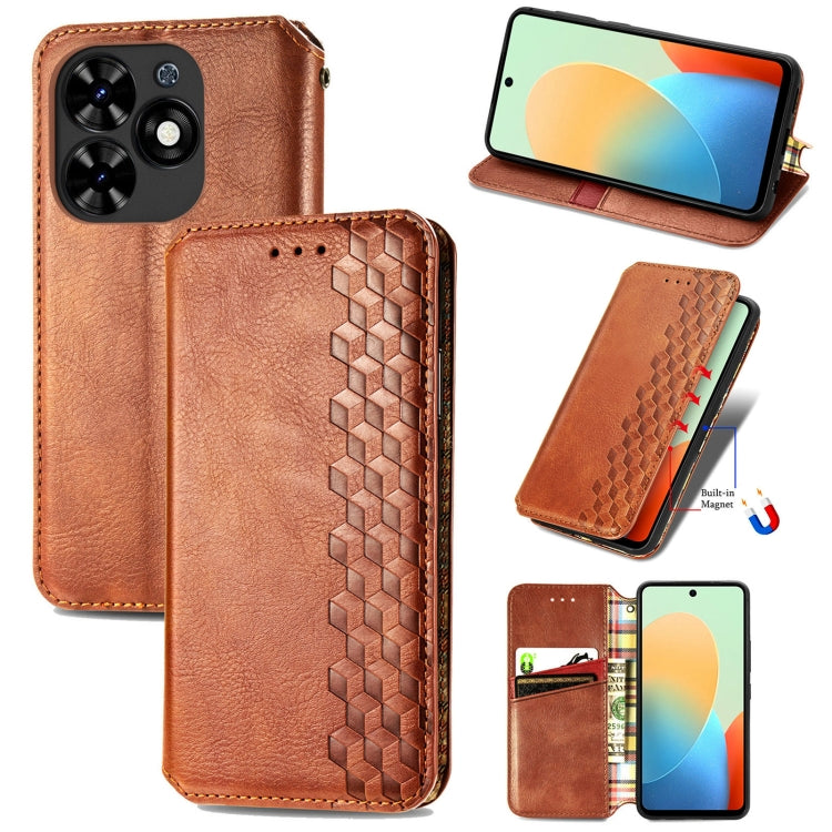 For Tecno Spark Go 2024 Cubic Grid Pressed Magnetic Leather Phone Case(Brown) by buy2fix