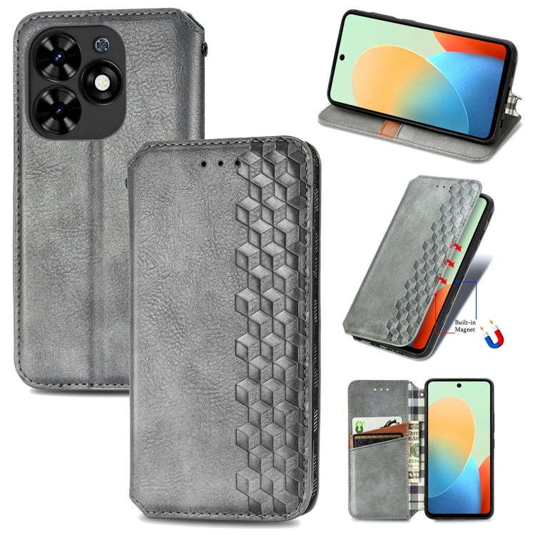 For Tecno Spark Go 2024 Cubic Grid Pressed Magnetic Leather Phone Case(Grey) by buy2fix