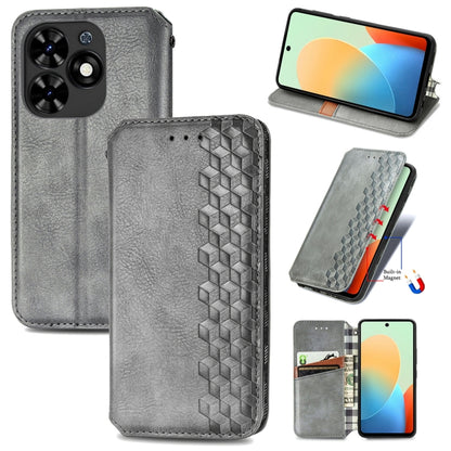 For Tecno Spark Go 2024 Cubic Grid Pressed Magnetic Leather Phone Case(Grey) by buy2fix