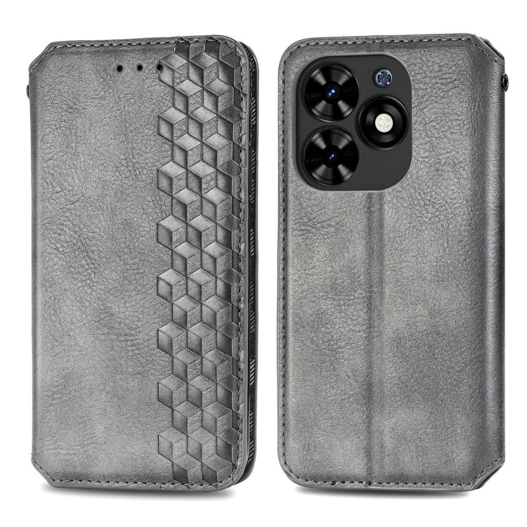 For Tecno Spark Go 2024 Cubic Grid Pressed Magnetic Leather Phone Case(Grey) by buy2fix