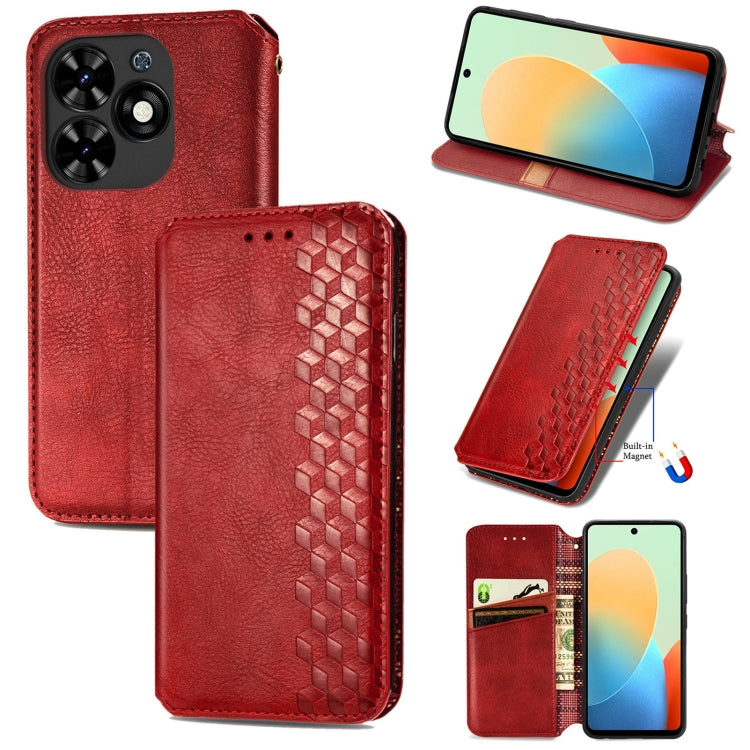 For Tecno Spark Go 2024 Cubic Grid Pressed Magnetic Leather Phone Case(Red) by buy2fix