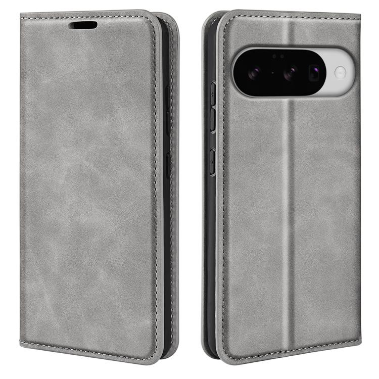 For Google Pixel 10 / 10 Pro Retro-skin Magnetic Suction Leather Phone Case(Grey) - Google Cases by buy2fix | Online Shopping UK | buy2fix