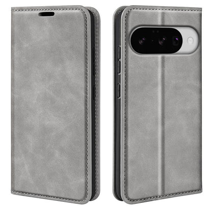 For Google Pixel 10 / 10 Pro Retro-skin Magnetic Suction Leather Phone Case(Grey) - Google Cases by buy2fix | Online Shopping UK | buy2fix