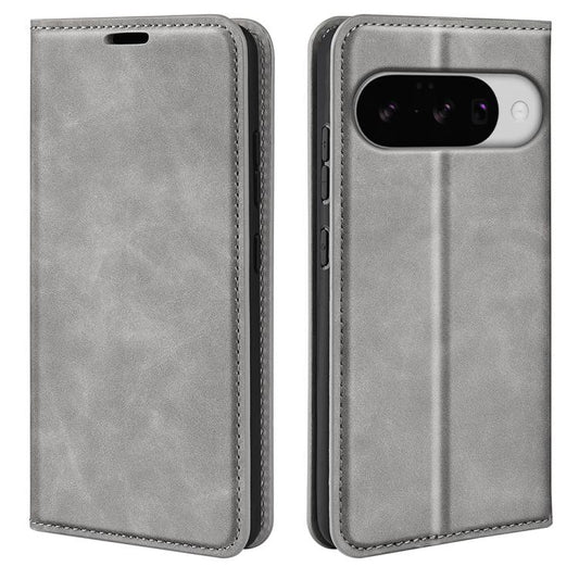 For Google Pixel 10 / 10 Pro Retro-skin Magnetic Suction Leather Phone Case(Grey) - Google Cases by buy2fix | Online Shopping UK | buy2fix
