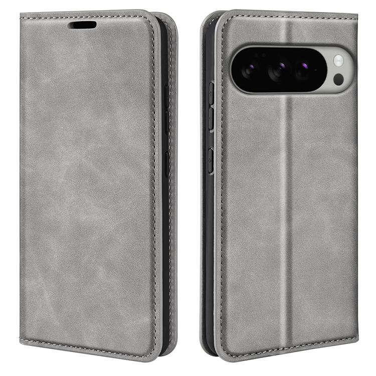 For Google Pixel 10 Pro XL Retro-skin Magnetic Suction Leather Phone Case(Grey) - Google Cases by buy2fix | Online Shopping UK | buy2fix