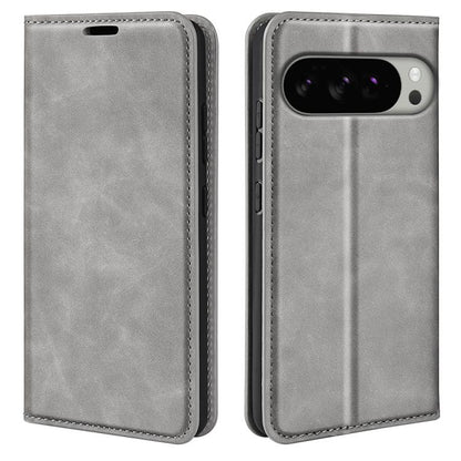 For Google Pixel 10 Pro XL Retro-skin Magnetic Suction Leather Phone Case(Grey) - Google Cases by buy2fix | Online Shopping UK | buy2fix