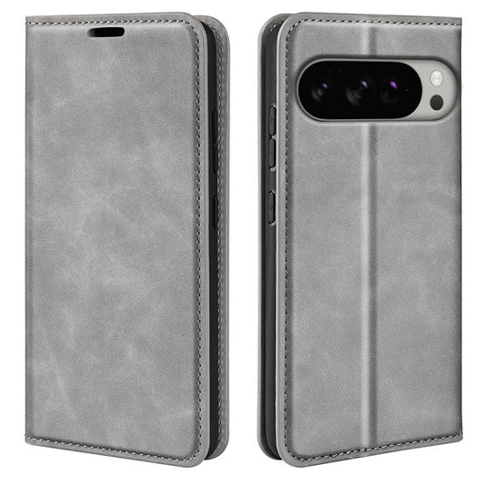 For Google Pixel 10 Pro XL Retro-skin Magnetic Suction Leather Phone Case(Grey) - Google Cases by buy2fix | Online Shopping UK | buy2fix