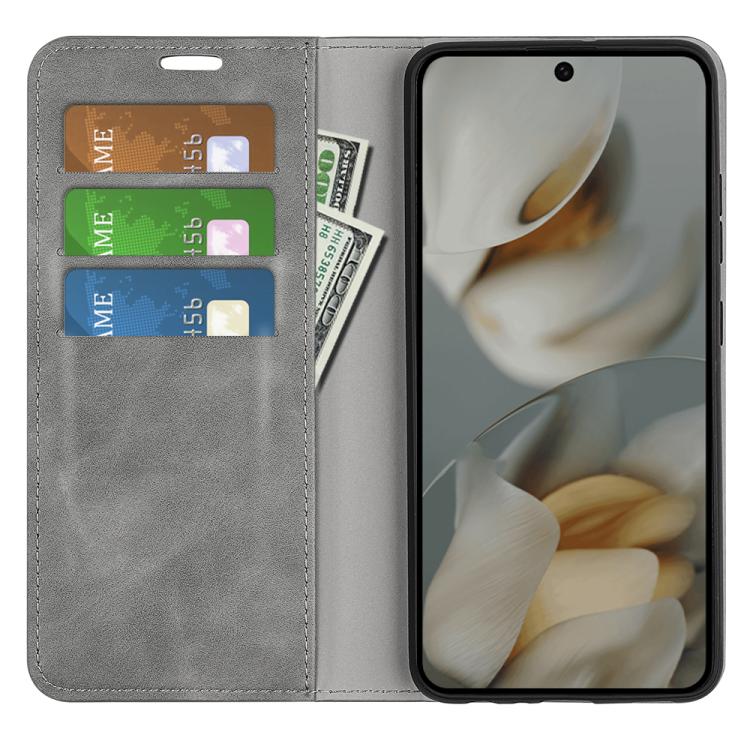 For Google Pixel 10 Pro XL Retro-skin Magnetic Suction Leather Phone Case(Grey) - Google Cases by buy2fix | Online Shopping UK | buy2fix