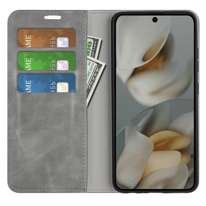 For Google Pixel 10 Pro XL Retro-skin Magnetic Suction Leather Phone Case(Grey) - Google Cases by buy2fix | Online Shopping UK | buy2fix