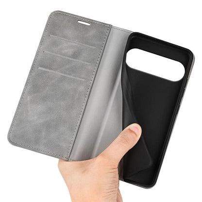For Google Pixel 10 Pro XL Retro-skin Magnetic Suction Leather Phone Case(Grey) - Google Cases by buy2fix | Online Shopping UK | buy2fix