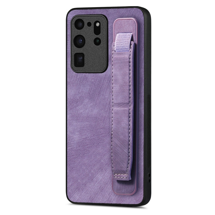 For Samsung Galaxy S20 Ultra 5G Retro Wristband Holder Leather Back Phone Case(Purple) by buy2fix