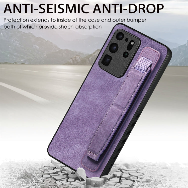 For Samsung Galaxy S20 Ultra 5G Retro Wristband Holder Leather Back Phone Case(Purple) by buy2fix