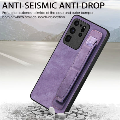 For Samsung Galaxy S20 Ultra 5G Retro Wristband Holder Leather Back Phone Case(Purple) by buy2fix