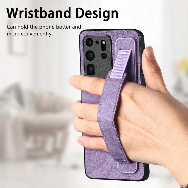 For Samsung Galaxy S20 Ultra 5G Retro Wristband Holder Leather Back Phone Case(Purple) by buy2fix