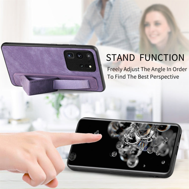 For Samsung Galaxy S20 Ultra 5G Retro Wristband Holder Leather Back Phone Case(Purple) by buy2fix