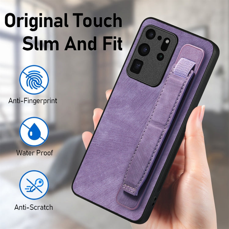 For Samsung Galaxy S20 Ultra 5G Retro Wristband Holder Leather Back Phone Case(Purple) by buy2fix