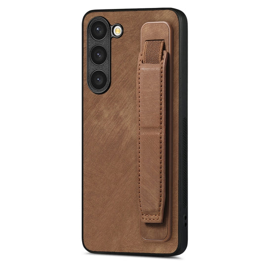 For Samsung Galaxy S23 5G Retro Wristband Holder Leather Back Phone Case(Brown)