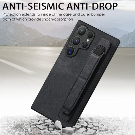 For Samsung Galaxy S24 Ultra 5G Retro Wristband Holder Leather Back Phone Case(Black) by buy2fix