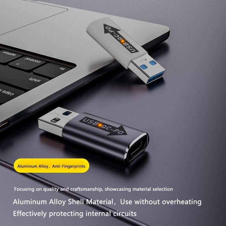 USB-A Male QC3.1 to Type-C Female PD 10Gbps Converter Adapter, Model:Grey with Indicator Light by buy2fix