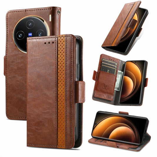 For vivo X100 CaseNeo Splicing Dual Magnetic Buckle Leather Phone Case(Brown) - vivo Cases by buy2fix | Online Shopping UK | buy2fix