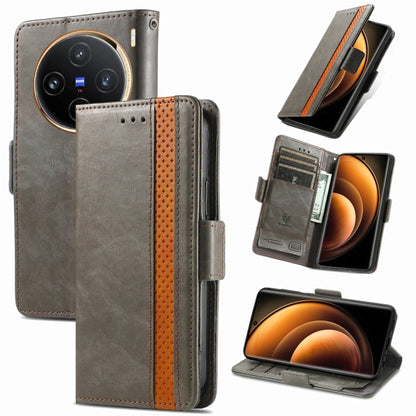 For vivo X100 CaseNeo Splicing Dual Magnetic Buckle Leather Phone Case(Gray) - vivo Cases by buy2fix | Online Shopping UK | buy2fix