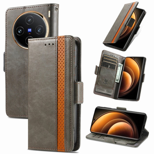 For vivo X100 CaseNeo Splicing Dual Magnetic Buckle Leather Phone Case(Gray) - vivo Cases by buy2fix | Online Shopping UK | buy2fix