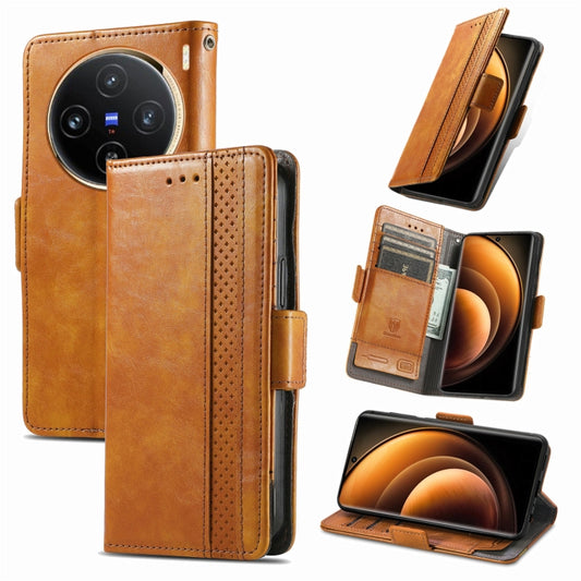 For vivo X100 CaseNeo Splicing Dual Magnetic Buckle Leather Phone Case(Khaki) - vivo Cases by buy2fix | Online Shopping UK | buy2fix
